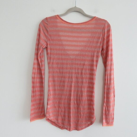 FREE PEOPLE Peach Metallic Striped V-Neck Henley Top - Size S - Picture 10 of 16